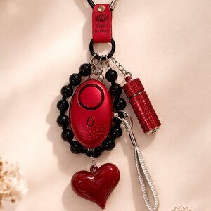 9" Red Safety Keychain – Alarm, Pill Case & Black Adjustable Bracelet
